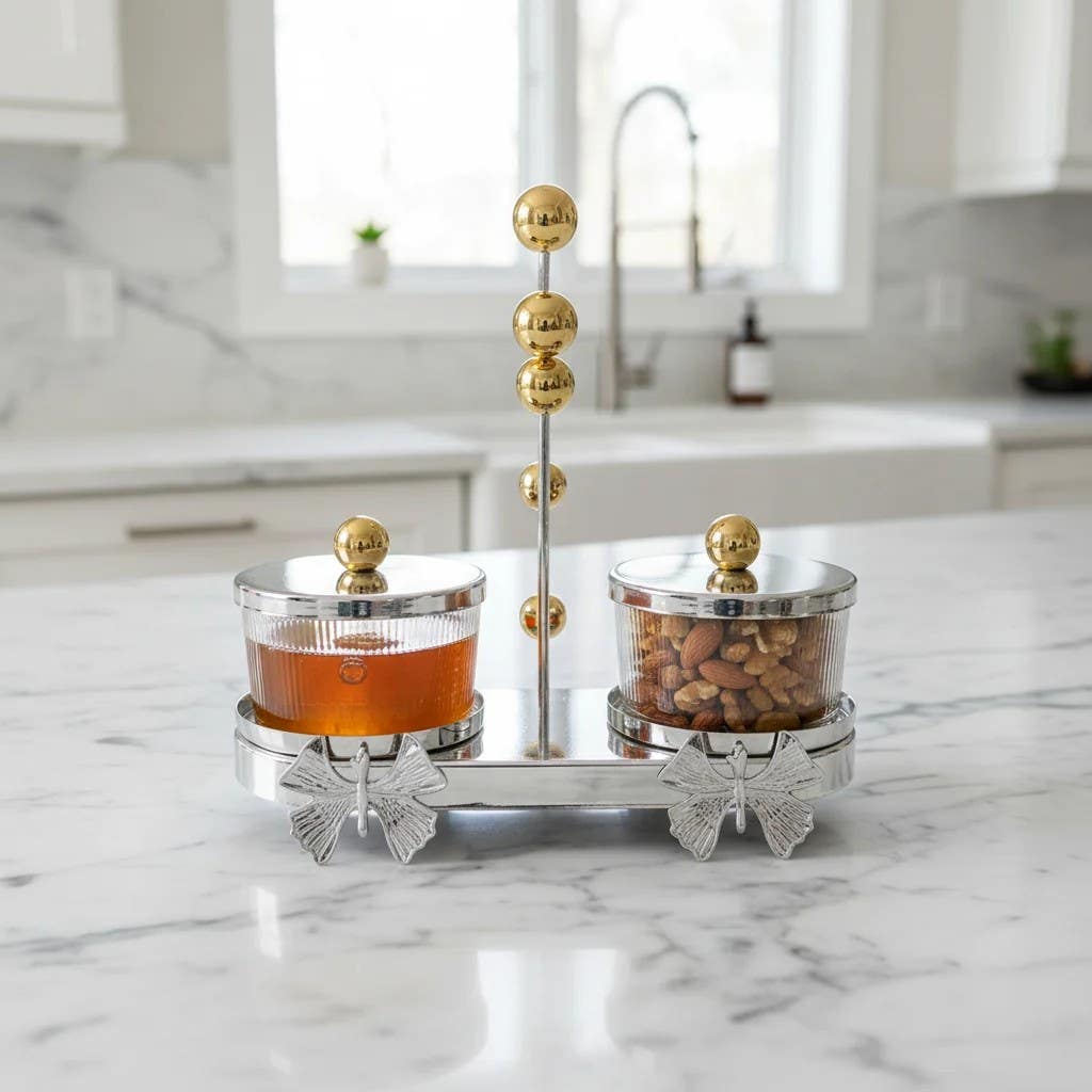 Elegant Curved Iron and Glass Serving Tray - Decorative Design