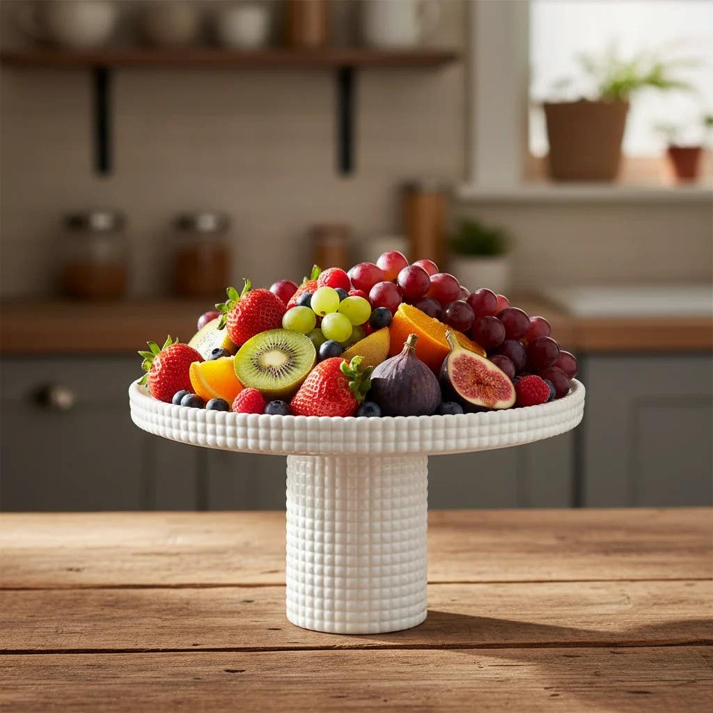 Modern Grey, White & Beige Plastic Cake Stand | 30x30cm Large Display Plate
