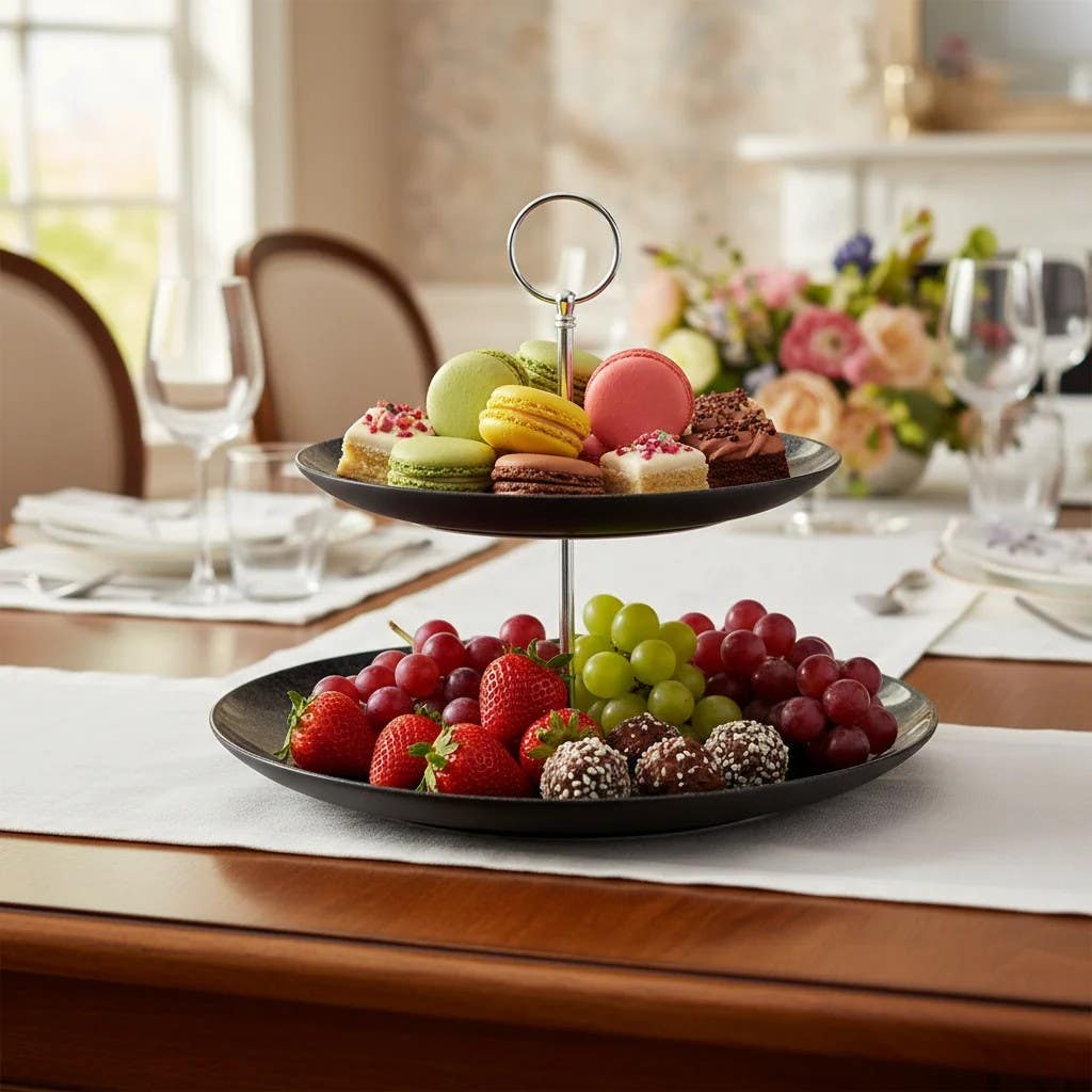 Elegant Ceramic 2-Tier Afternoon Tea & Appetizer Serving Stand