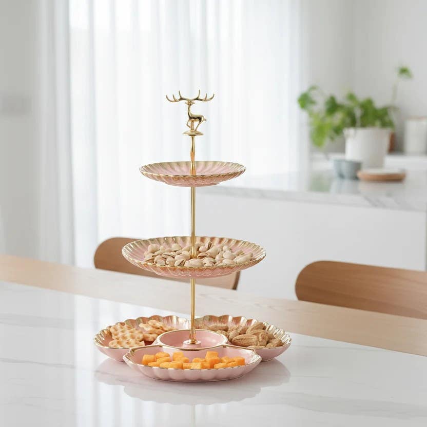 Porcelain 3-Tier Pink Serving Stand - Elegant Everyday Serveware