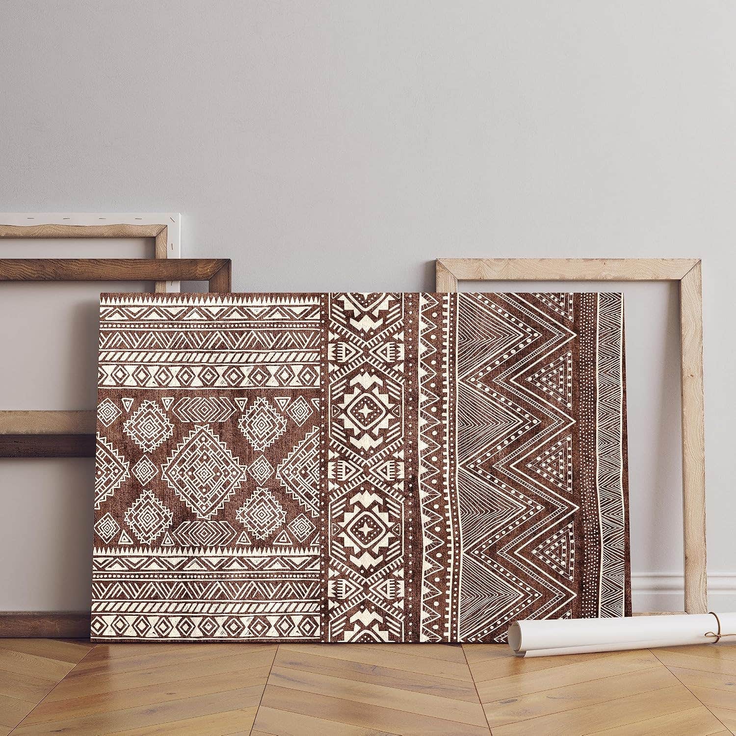 Home Gallery Geometric Ikat Aztecs Pattern Canvas Wall Art 60x40 cm - Brown