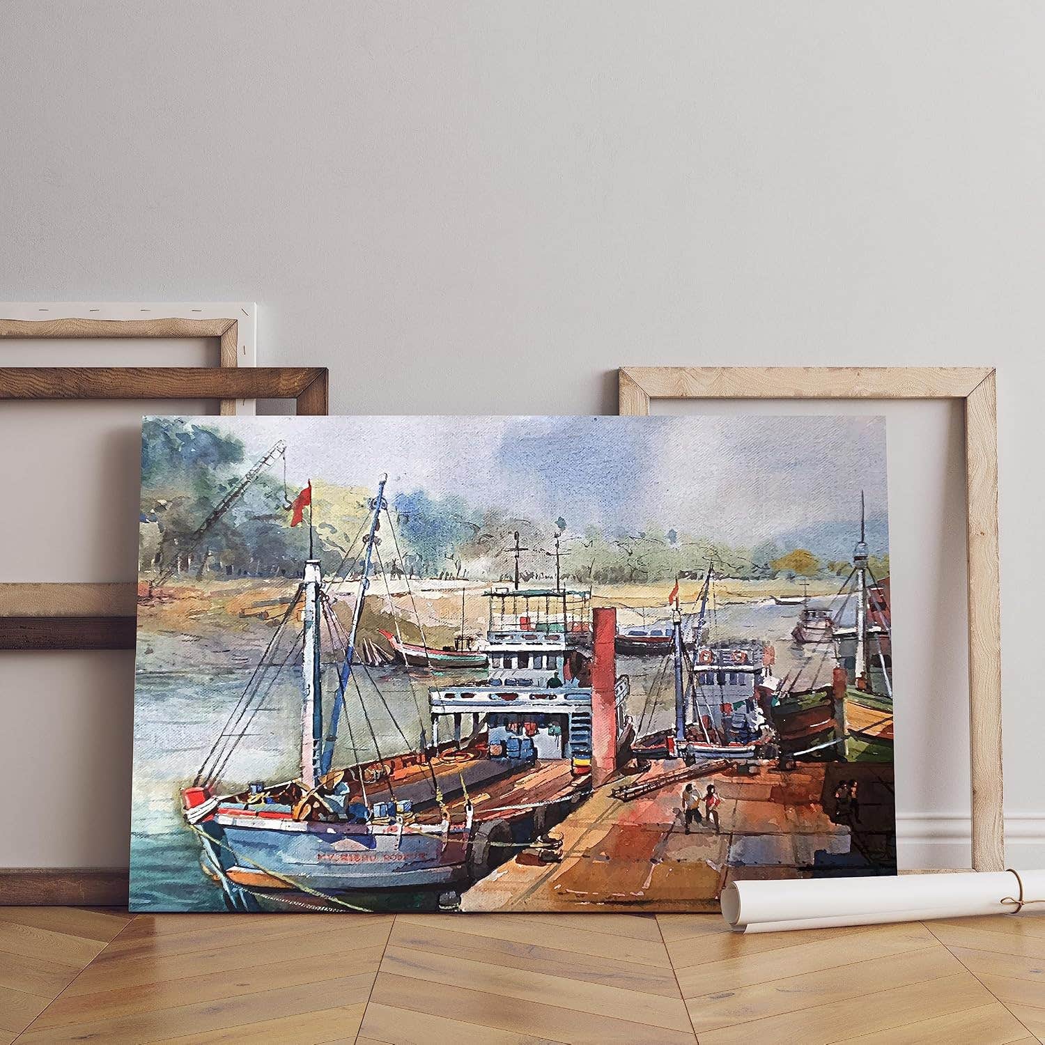 Home Gallery Watercolor Fishing Boats Canvas Wall Art - Nautical Decor - 60x40cm