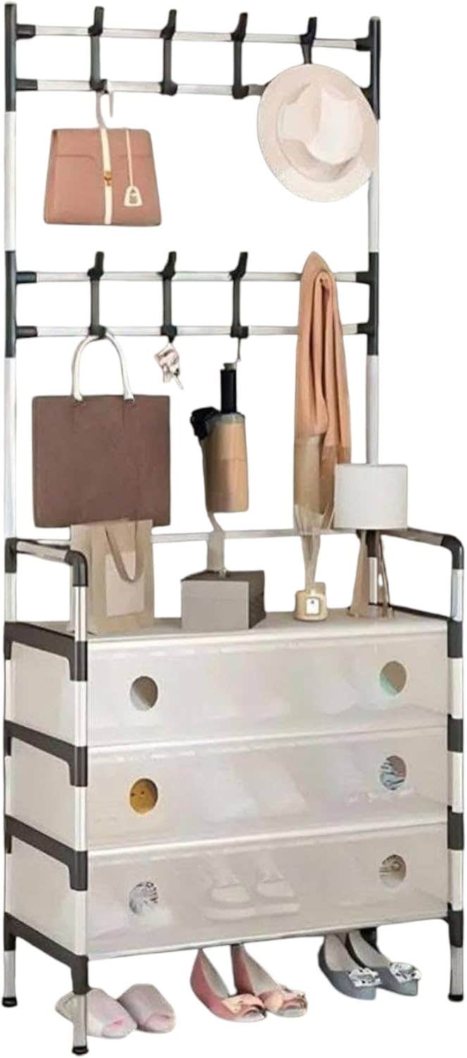 Shoe Rack with Clothes Hanger – Versatile Shoe Organizer – Entryway Storage Unit with Space Saving and Stylish Design