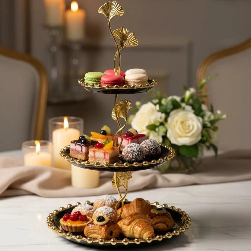 Elegant 3-Tier Ceramic Decorative Dessert Tray - Classic Serving Display