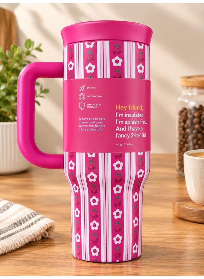 Owala 1200ml Double-Walled Thermal Mug - Leak-Proof Fuchsia