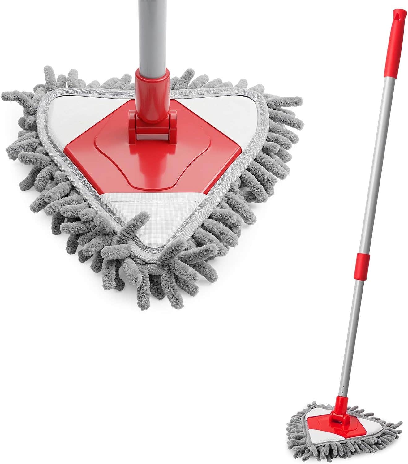 Generic Microfiber Triangle Floor Cleaning Mop with Retractable Handle - Red