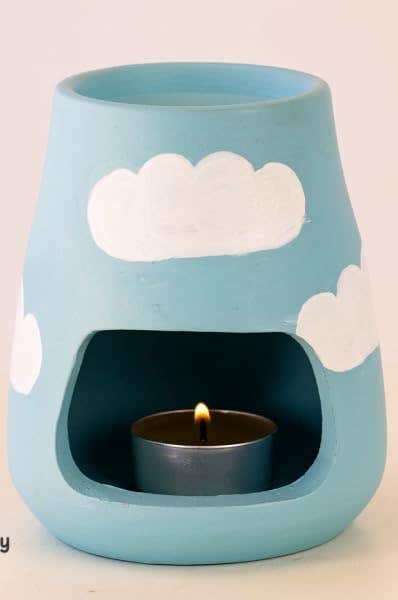 Blue Ceramic Oil Burner with Cloud Design | Aromatherapy Diffuser & Candle Holder