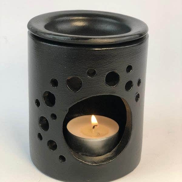 Ceramic Oil Burner, Black, Tealight Candle Holder, Aromatherapy Diffuser, Decorative Wax Melt Warmer