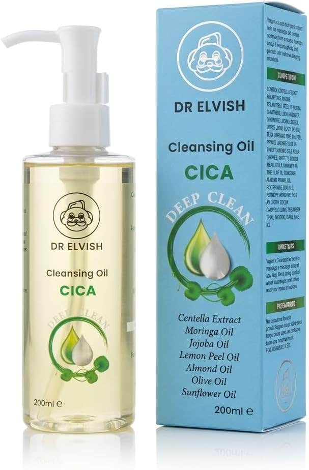 Dr. Elvish Cica Cleansing Oil – Makeup Remover & Blackhead Dissolver with Centella, Deep Cleansing Oil for Acne-Prone & Sensitive Skin, Brightening & Barrier Repair 200ml