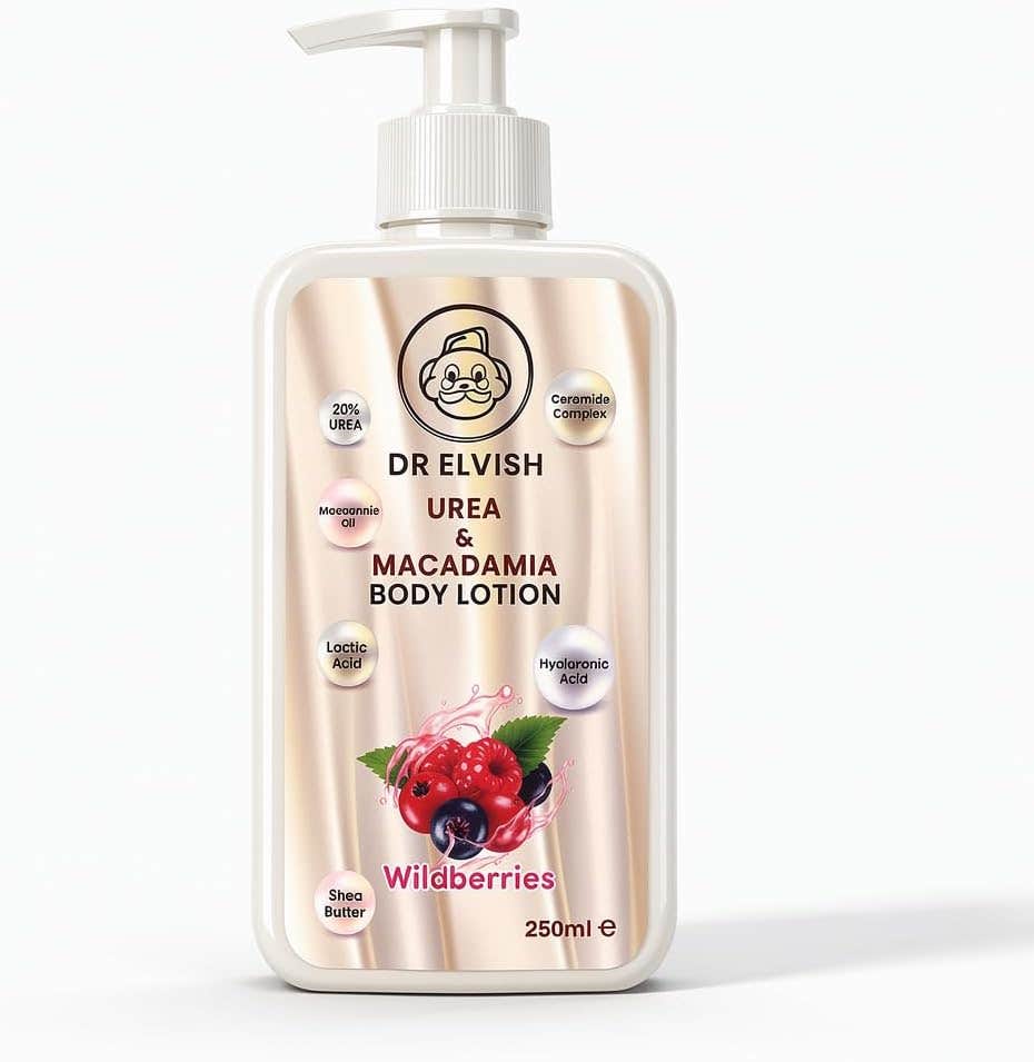 Dr Elvish Urea & Macadamia Body Lotion Wild Berries Scent– Intensive 48H Hydrating Body Cream with 20% Urea, Ceramides& Natural Oils. Repairs Very Dry, Rough & Sensitive Skin. Non-Greasy Formula 250ml