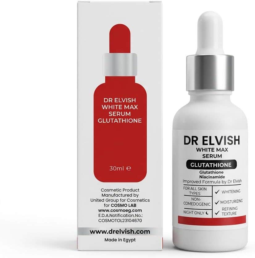 Dr. Elvish White Max Glutathione 600 Serum 30ml Niacinamide Brightening Face Serum with Glutathione, Vitamin E, Hyaluronic Acid Helps Even Skin Tone, Reduce Tanning, for All Skin Types