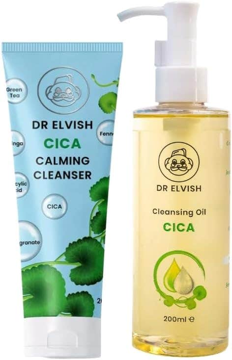 Dr. Elvish Deep Cleansing Duo – Cica Cleansing Oil & Cica Calming Cleanser Set | Double System for Makeup Removal, Blackheads & Impurities | Suitable for Sensitive & Acne-Prone Skin