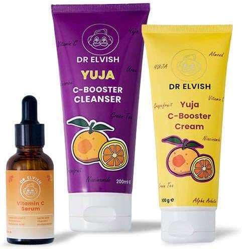 Dr. Elvish C-Glow Essentials Set – Vitamin C Skincare Routine with Cleanser, Serum & Brightening Cream | Complete Glow-Boosting Kit for Dark Spots, Uneven Skin Tone & Dull Skin