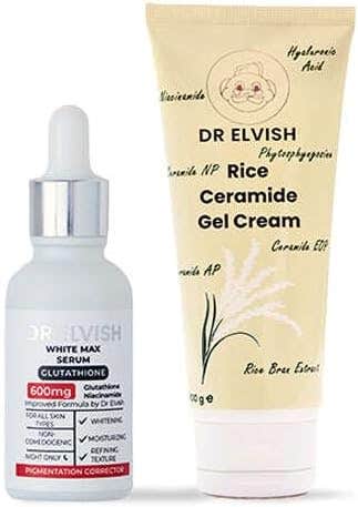 Dr. Elvish Nighttime Hydration Duo with White Max Glutathione Serum and Rice Ceramide Gel Cream, Anti-Aging, All Skin Types, 160ml