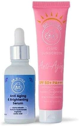 Dr. Elvish Youthful Glow Bundle – Anti-Aging Skincare Duo with SPF 50+ Fluid Sunscreen & Brightening Serum | Daily Protection, Skin Firming & Radiance Boost Routine for Youthful-Looking Skin