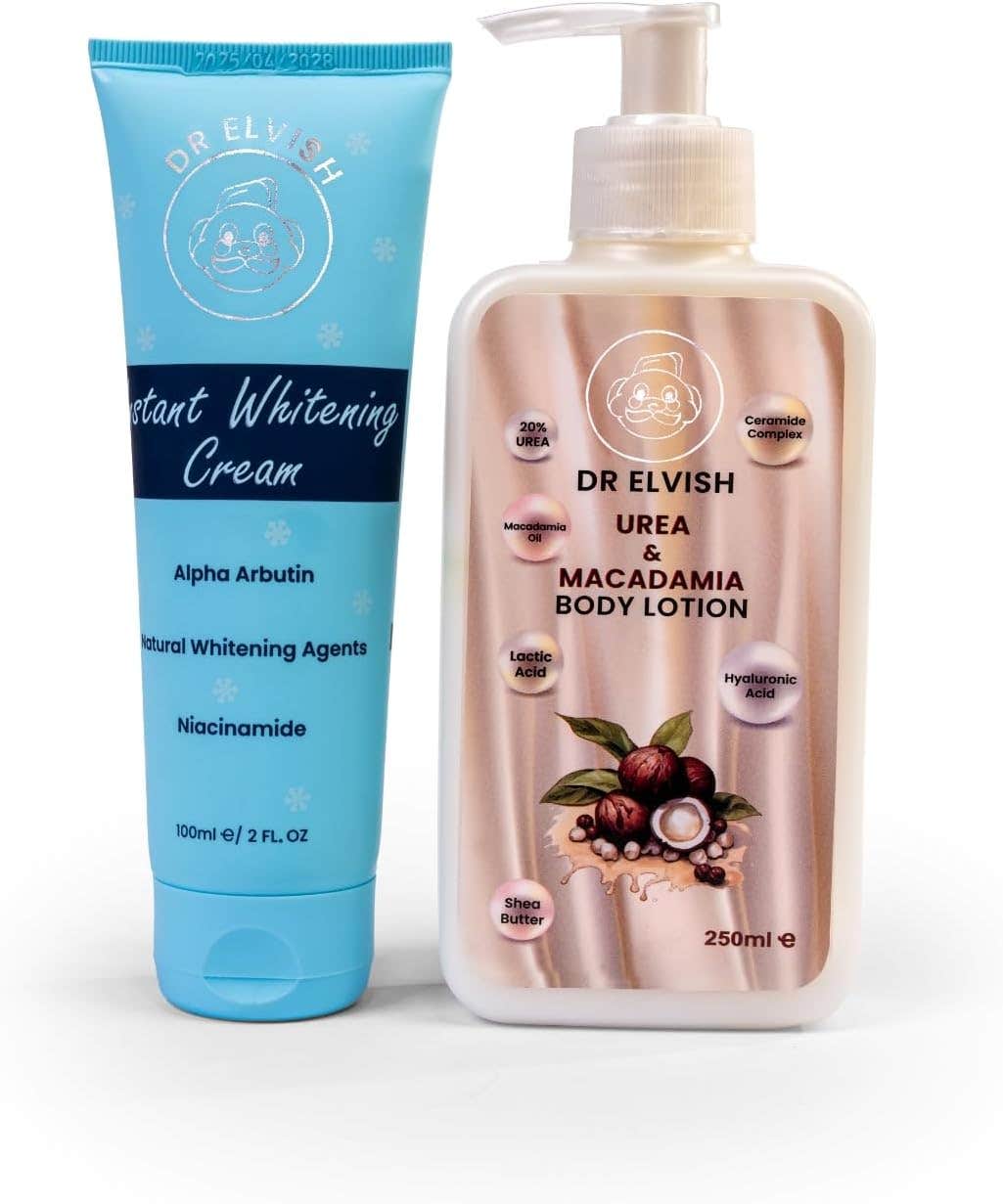 Dr. Elvish After Showering Bundle – Body Care Set with Urea & Macadamia Body Lotion + Instant Whitening Cream | Deep Hydration, Skin Brightening & Post-Shower Skin Repair Routine 350ml