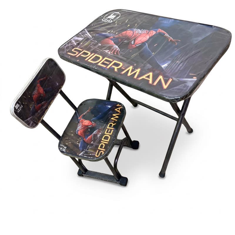 Abosefen Spiderman Kids Table & Chair Set - Foldable 40x60cm Table, 53cm Height & 60cm Chair Height