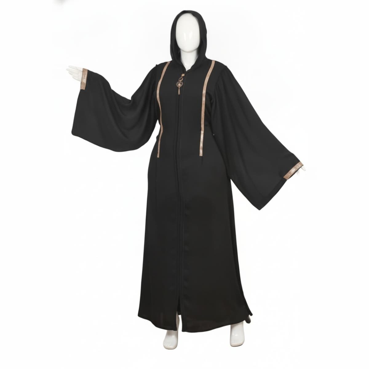 Women's Black Hooded Abaya – Wide Sleeve & Elegant Gold Embroidery GS-575-32870-Parent