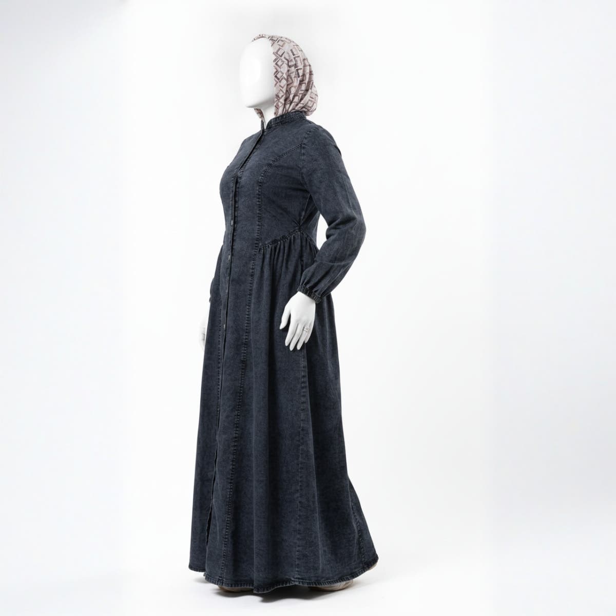 Long Denim Abaya Button Front Long Sleeve Dark Blue Suitable for Daily and Formal Occasions Practical and Stylish Style Fits All Sizes
