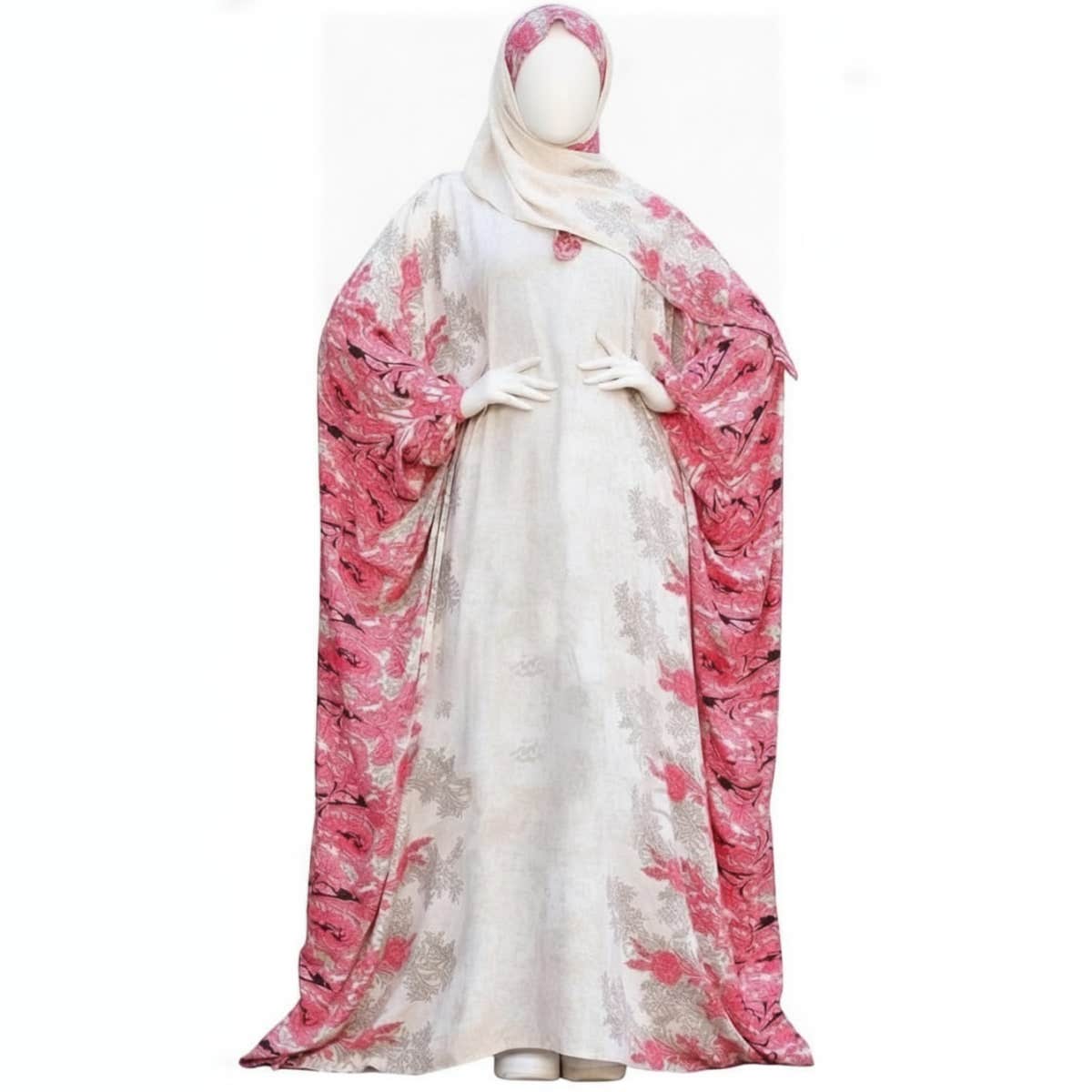 Women's Elegant Cream Isdal with Blue Details, Embroidered Loose Fit Comfortable for Daily and Formal Occasions, Suitable for All Sizes
