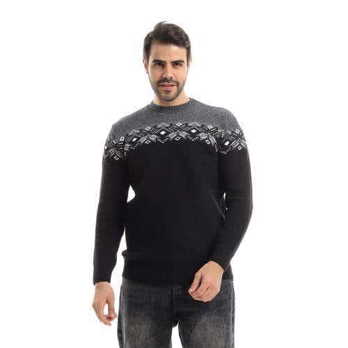 Men's wool pullover with a multi design pattern