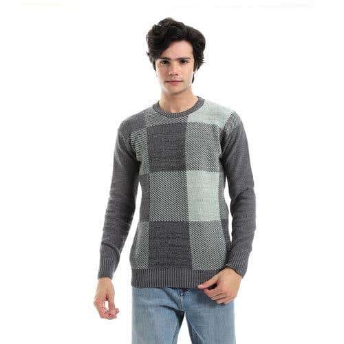 Men's wool pullover with multi design