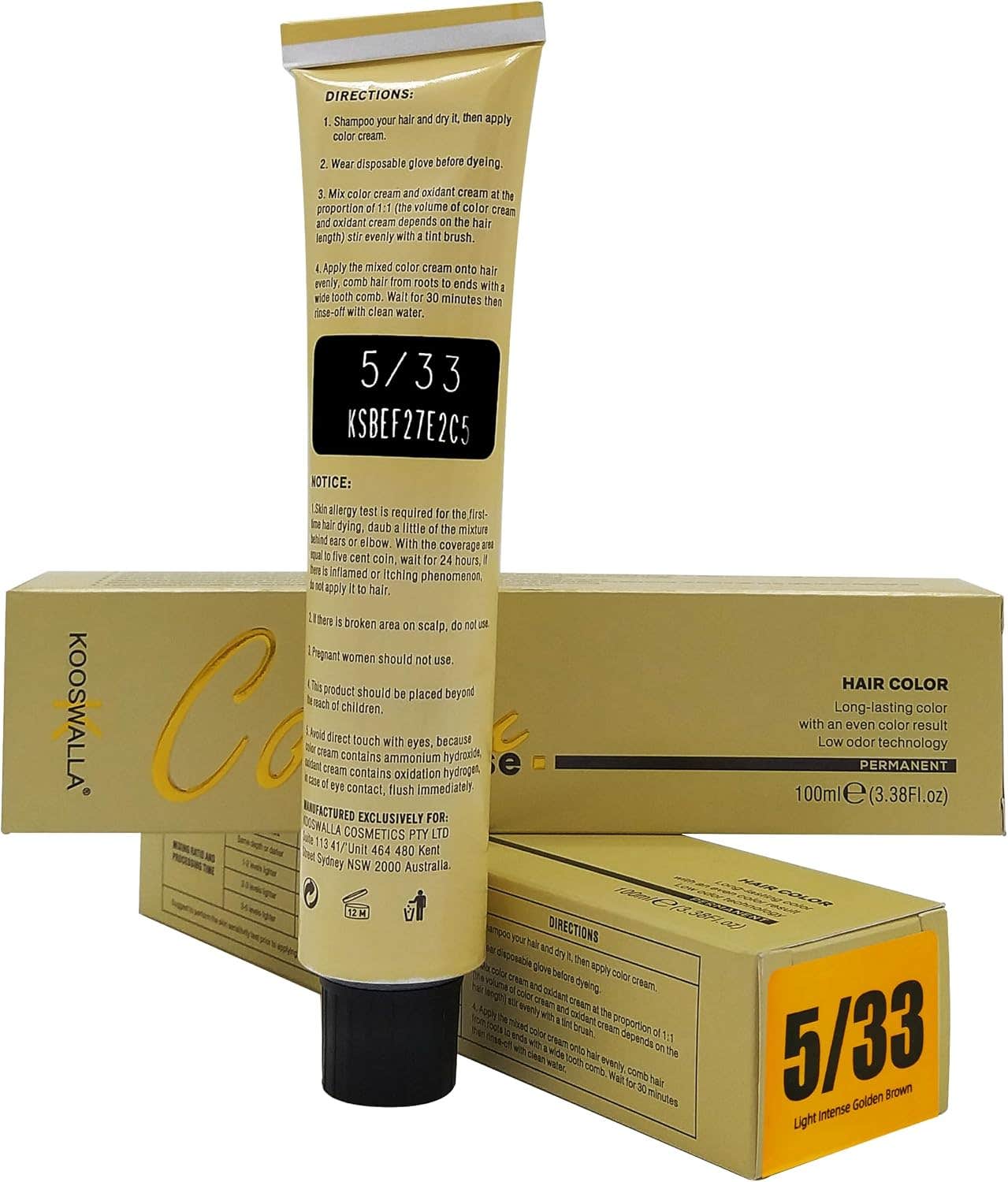 Kooswalla Hair Color Orange 5/33 Light Golden Brown 100ml - Long-Lasting & Vibrant