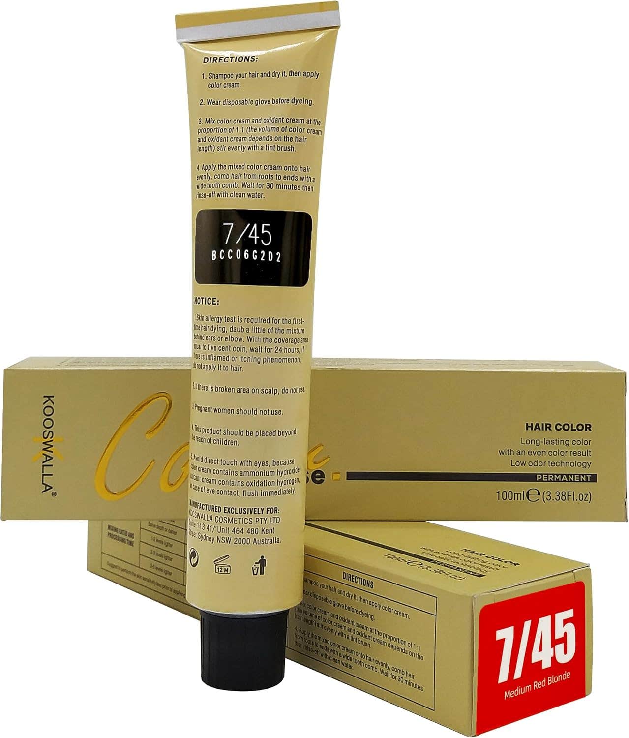 Kooswalla Hair Color Rose 7/45 Medium Red Blonde - 100ml
