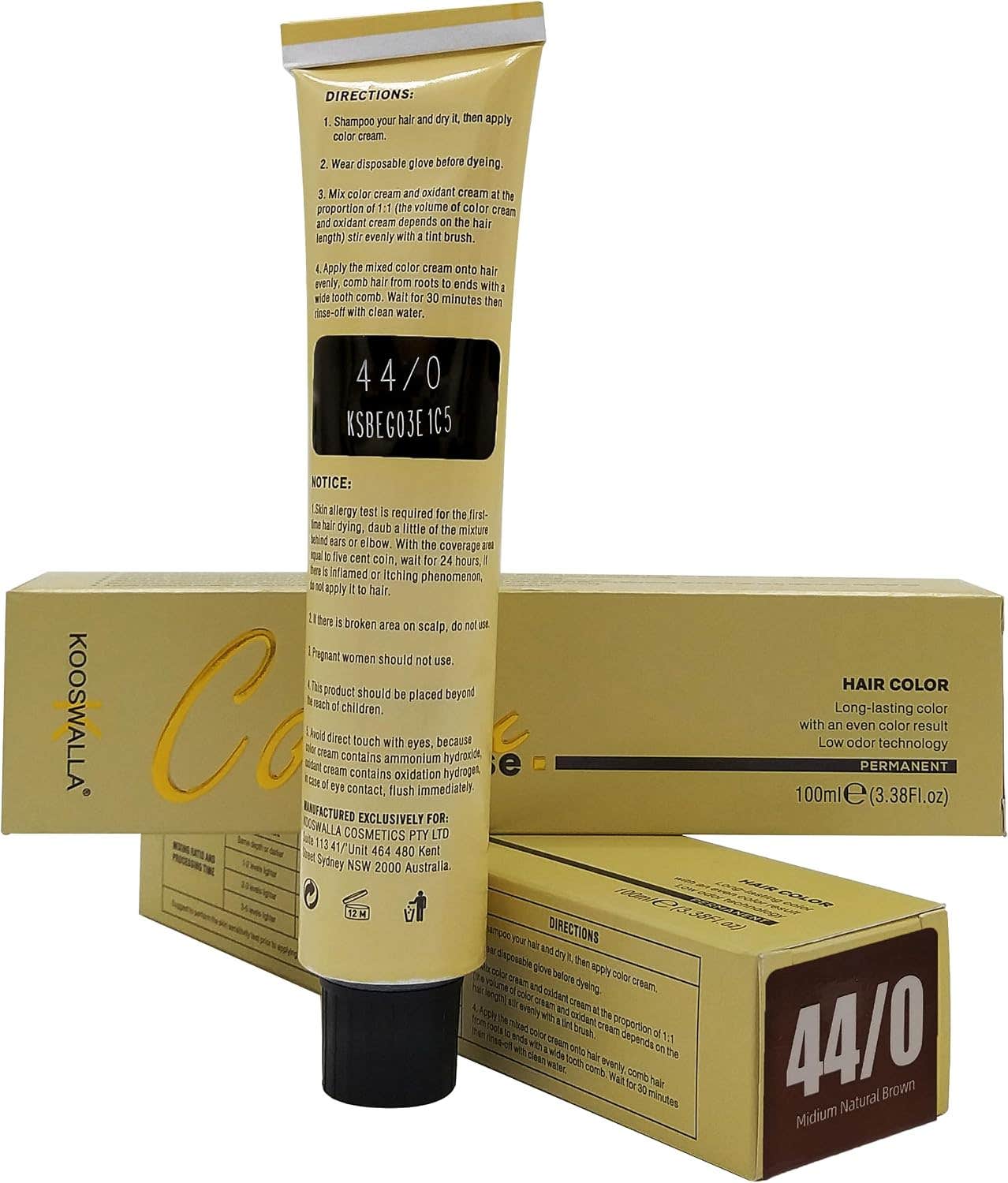 Kooswalla Hair Color - Medium Natural Brown 100ml - Long-Lasting & Low Odor Formula for Vibrant, Salon-Quality Results