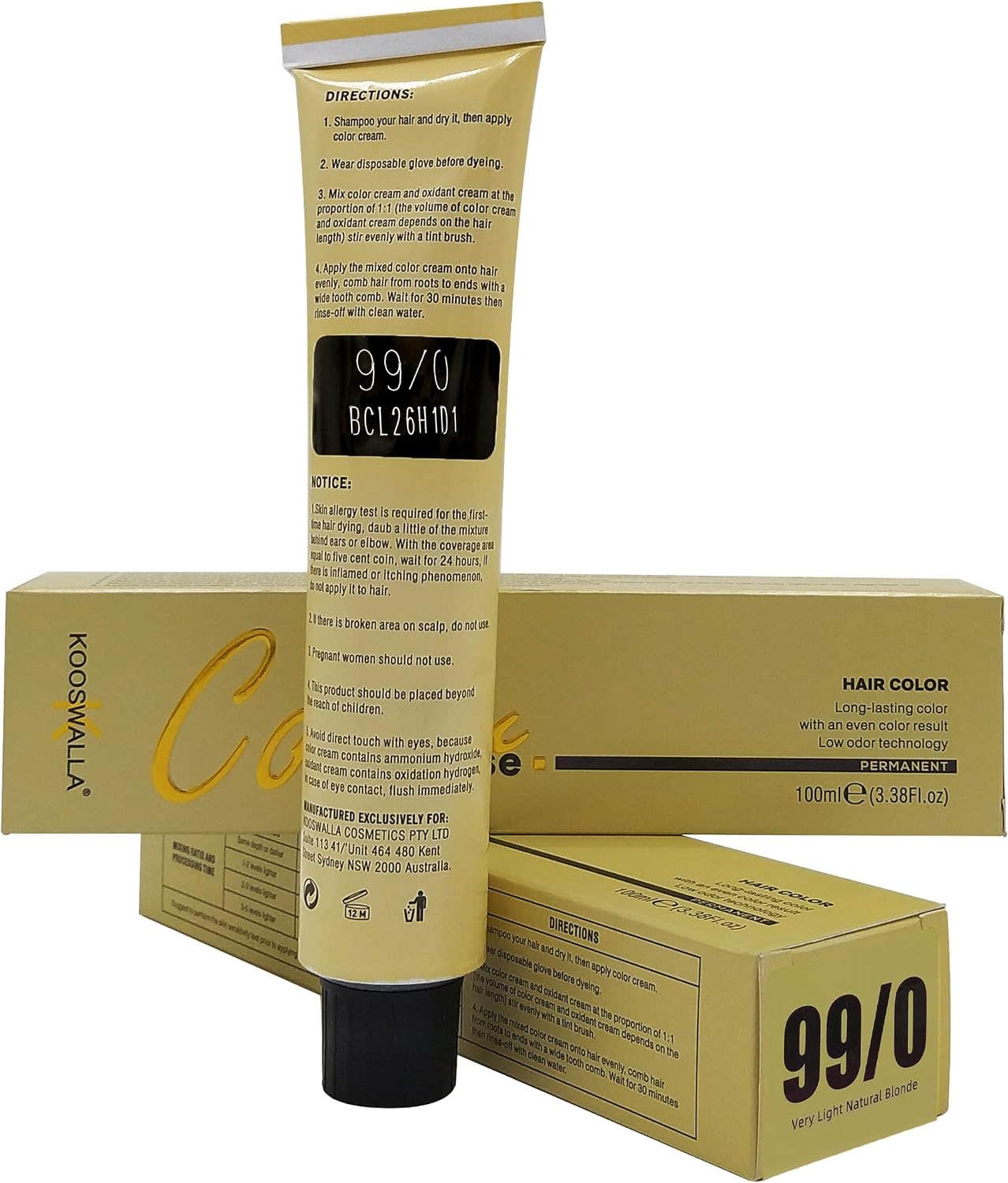 Kooswalla Hair Color Cream - Gold, Intense Long-Lasting Formula