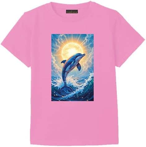 Misriate Dolphin Ocean Art Graphic Kids T-Shirt, Pink, Ages 3-12