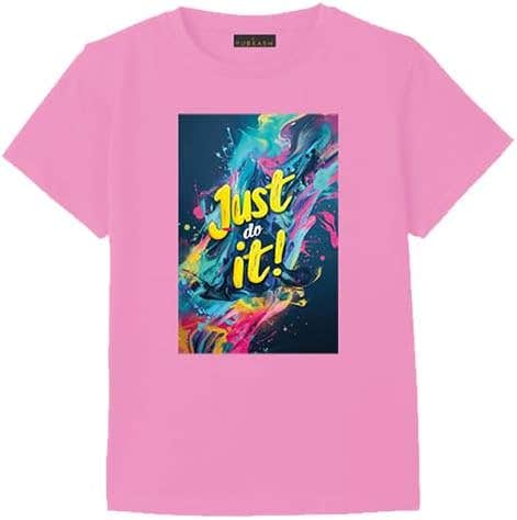 Kids Pink Just Do It Graphic T-Shirt, Short Sleeve, Colorful Motivational Design, Ages 3-12