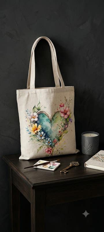 Water Floral Heart Design Tote Bag - Spacious & Comfortable - 2kg