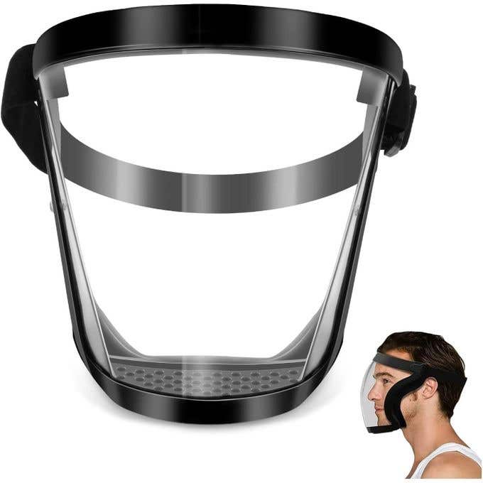 Clear Full-Face Transparent Anti-Fog Shield, Reusable HD Safety Mask with Adjustable Strap