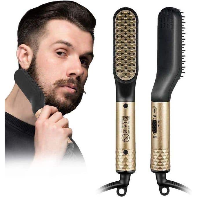 Men's Ionic Electric Hair Straightening Brush - 2-in-1 Beard Grooming Tool