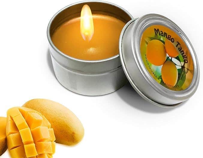 Scented Candle Rose Tin Soy Wax For Relaxation Aromatherapy Stress Relief Travel Candle With Lid For Home Spa Bath Yoga Women Gift Long Burning Fragrance Natural Wax Portable (Mango Tango)