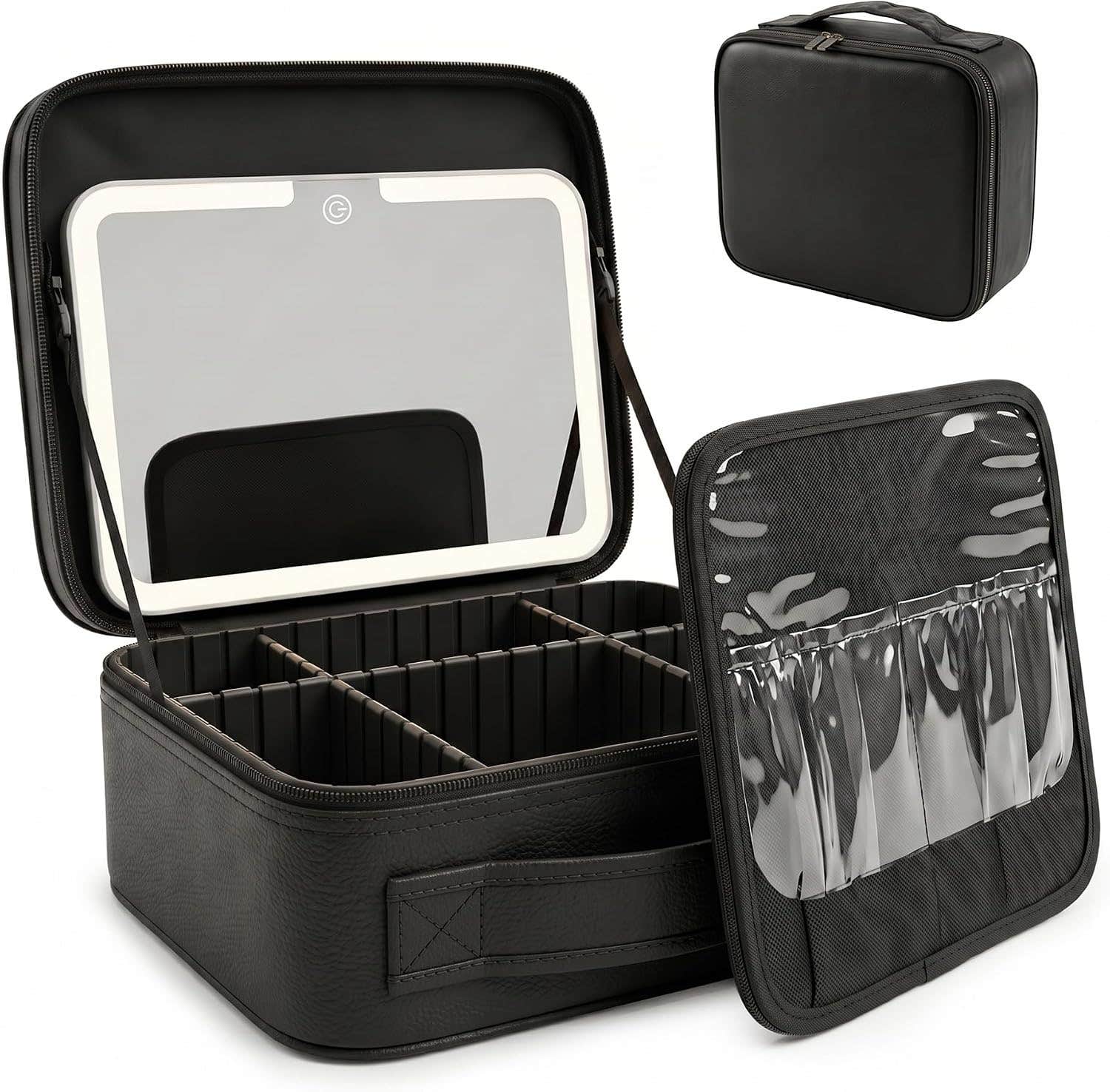 Makeup Bag with LED Mirror, Travel Cosmetic Case with 3 Light Modes, Adjustable Dividers, Water-Resistant Organizer for Women and Girls, X-494 (Black)