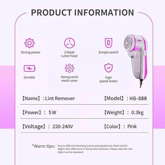 HOME GOLD Lint Remover For Clothes - Lint shaver, Honeycomb Grille, High Capacity, Portable & Easy to Use, Ergonomic Design with Visual Hairball Box, HG-088 (Pink & White)