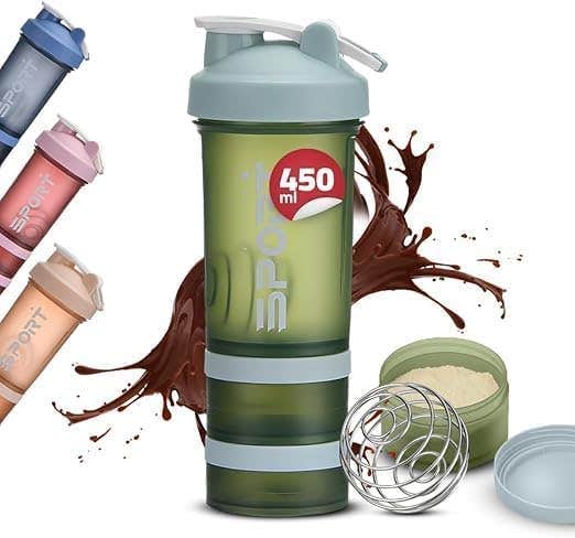 Generic 3-Layer Shaker Bottle with Pill Organizer & Protein Powder Storage - 450ml, Leak-Proof, BPA-Free