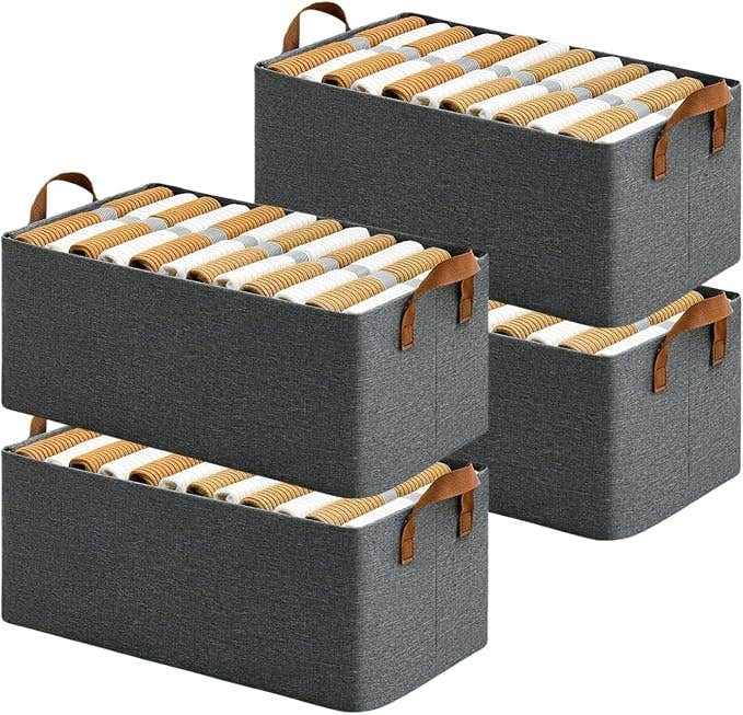 Fabric Storage Organizer with Handles - Wardrobe & Closet Storage Solution, 4-Pieces - Grey