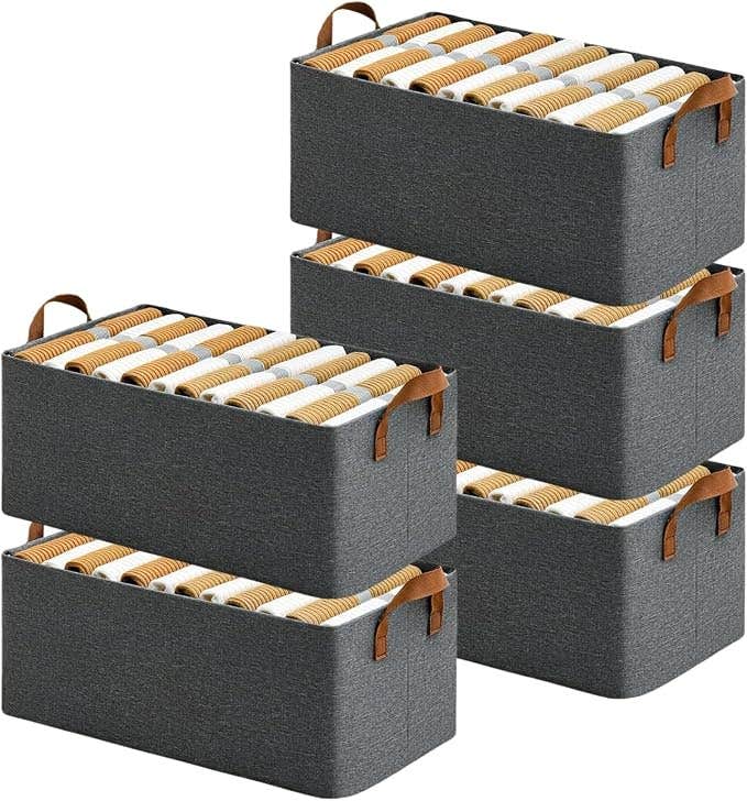 Closet Fabric Storage Organizer with Handles - Set of 5 Pieces - Grey