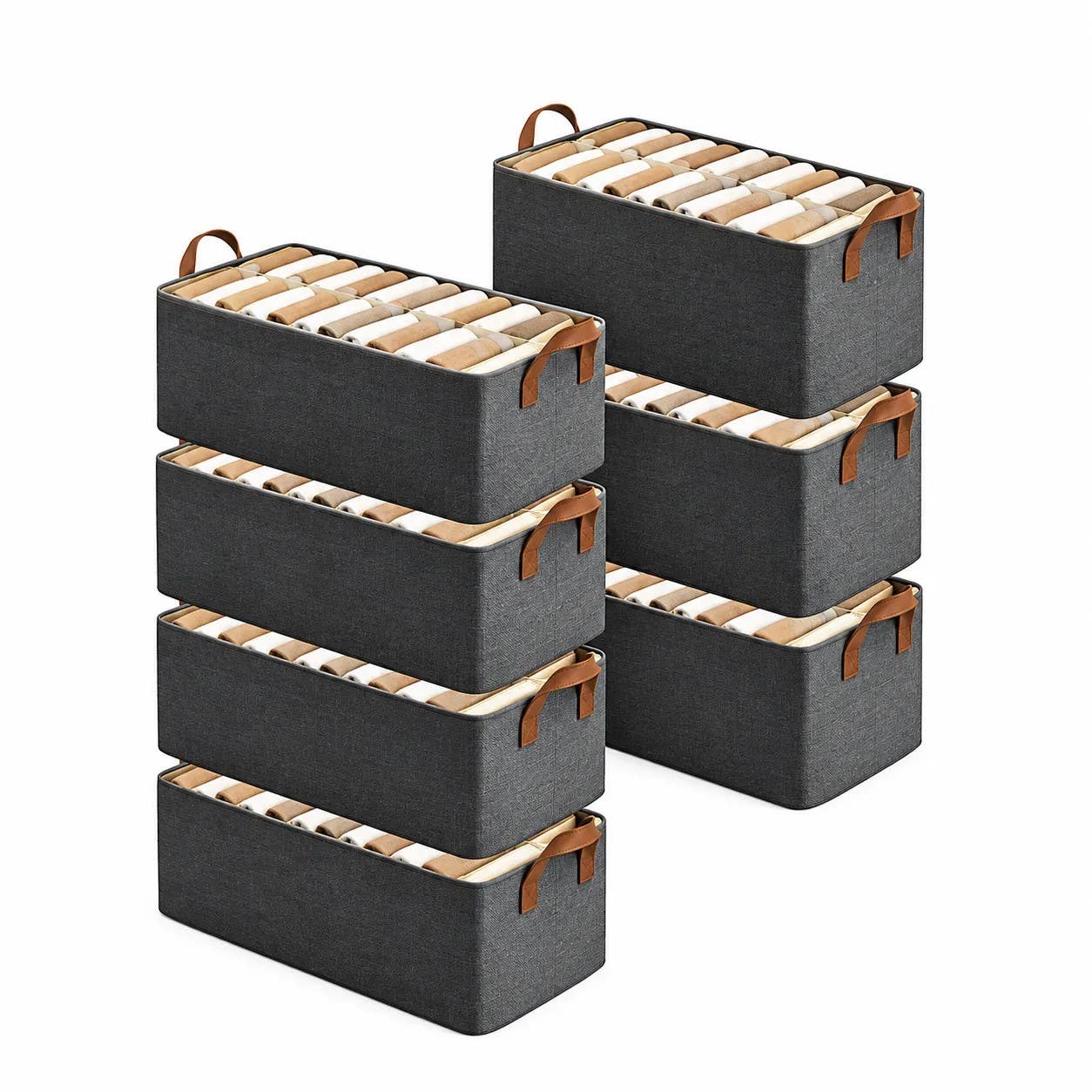 Generic Gray Fabric Storage Organizer with Handles - Lightweight - 7 Pieces