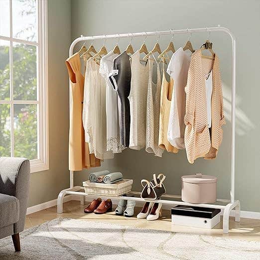 Metal Clothes Rack with Storage Shelf - Durable White Stand