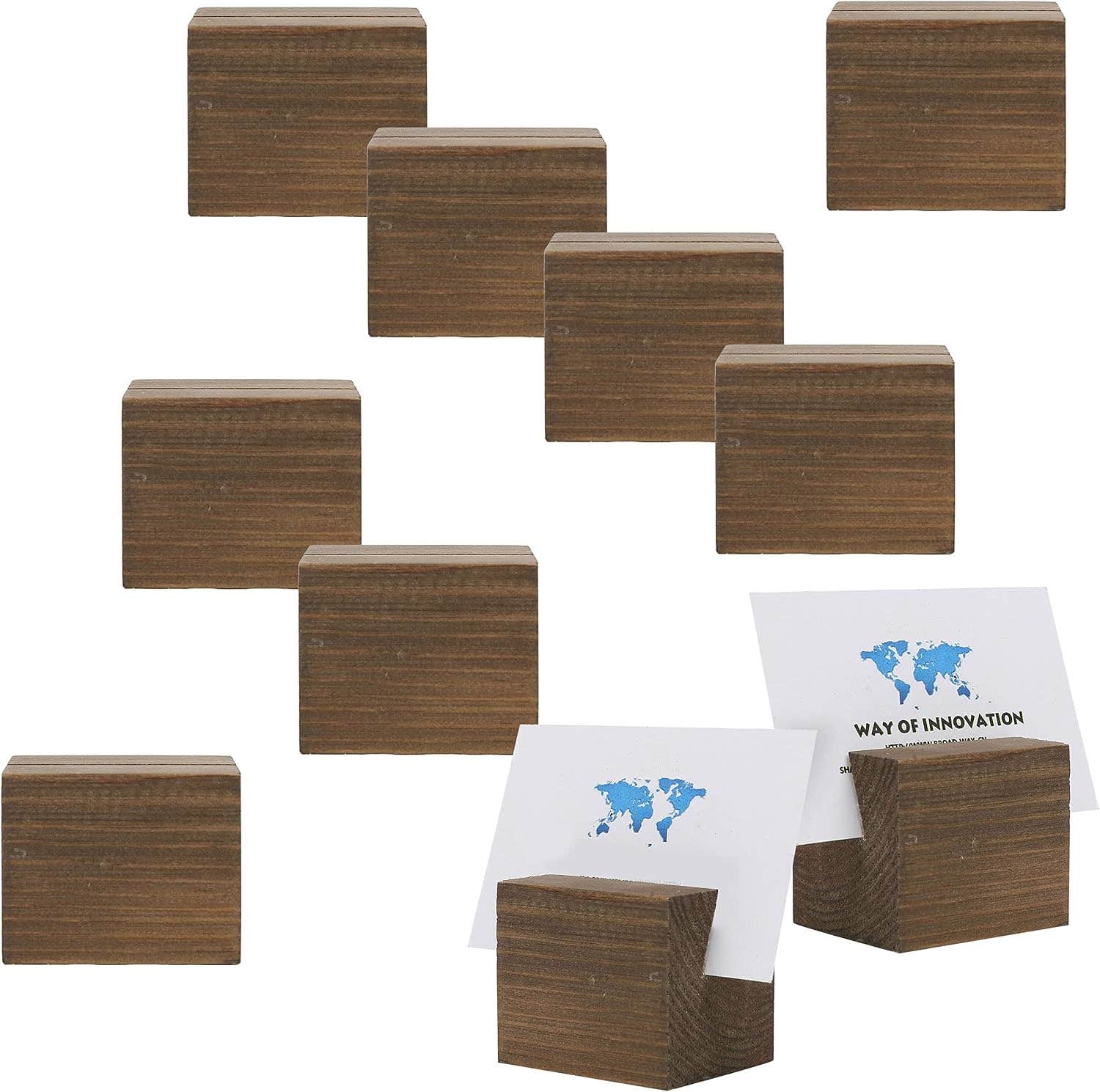 MyGift Rustic Brown Solid Wood Small Place Card Holder, Decorative Wooden Wedding Table Name Card and Number Holder, Set of 10