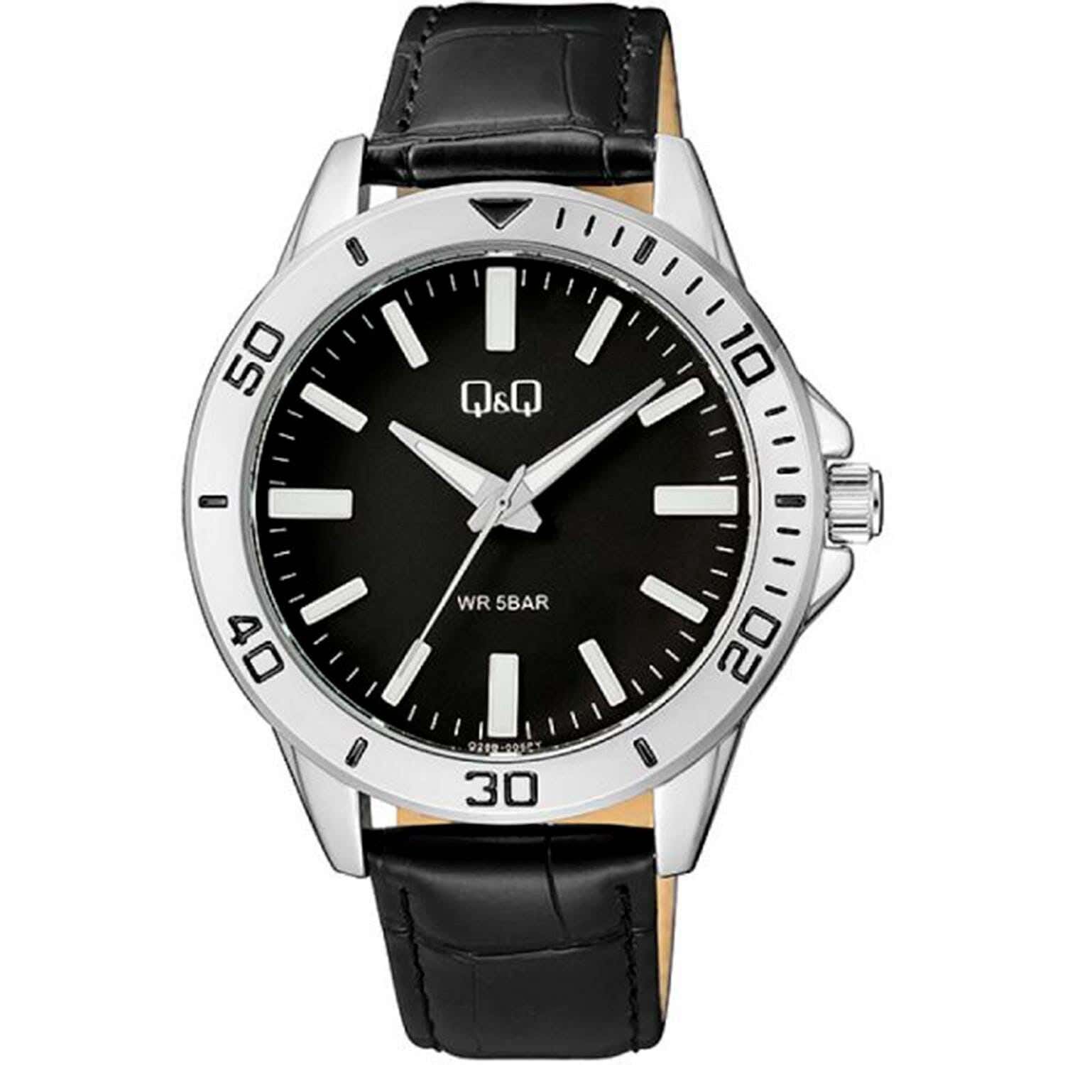 Q&Q Q28B-006PY Round Analog Dress Watch For Men, L /40 - 48 mm - Black Silver
