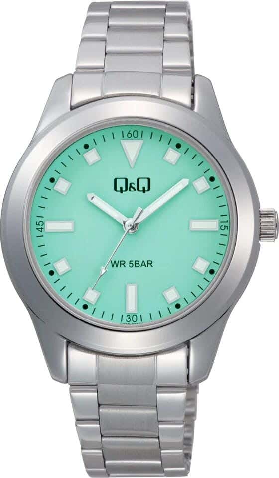Q&Q Q35B-007PY Round Analog Dress Watch For women, M /26 - 39 mm - Silver Green