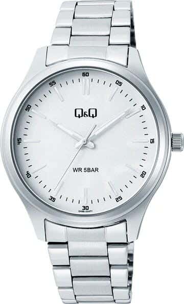 Q&Q Q49B-004PY Round Analog Dress Watch For Men, L /40 - 48 mm - Silver
