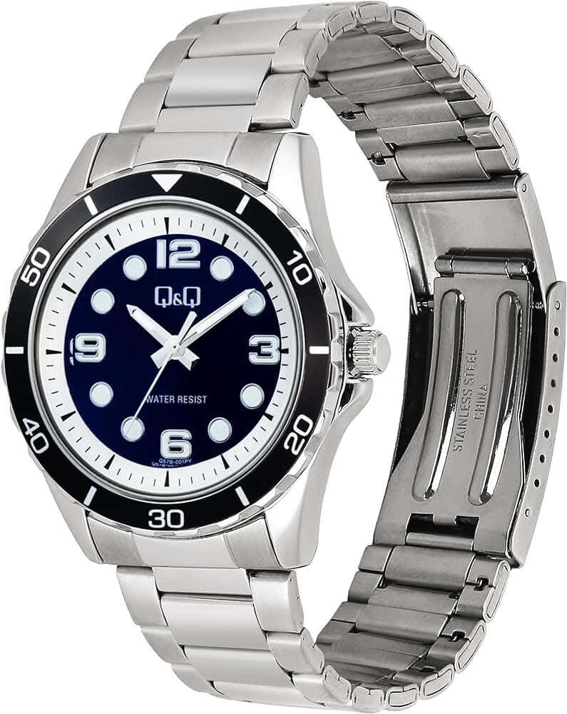 Q&Q Q57B-001PY Round Analog Casual Watch For Men, L /40 - 48 mm - Silver