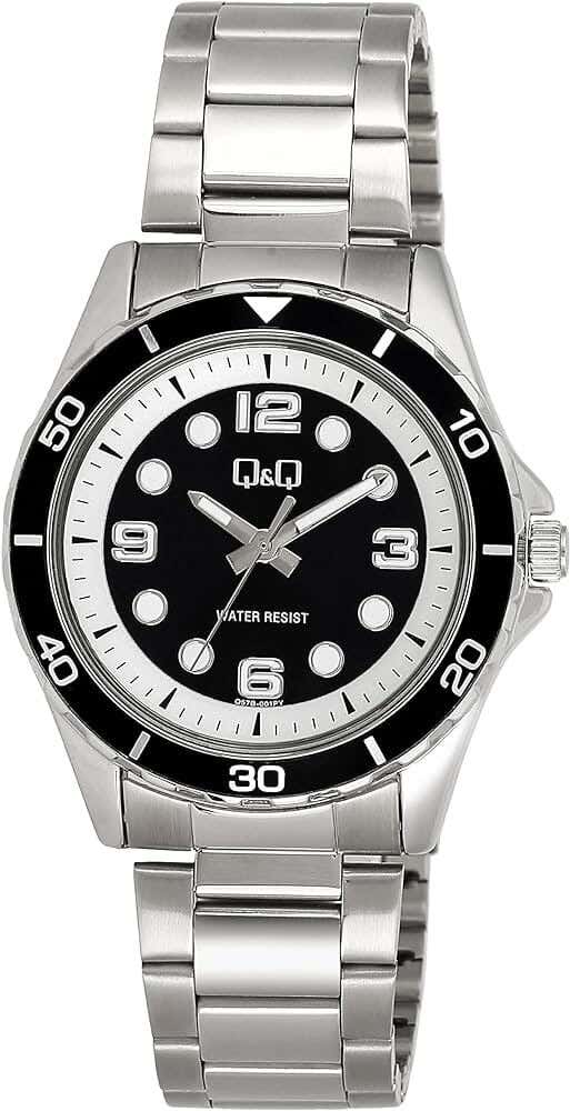 Q&Q Q57B-003PY Round Analog Casual Watch For Men, L /40 - 48 mm - Silver Black