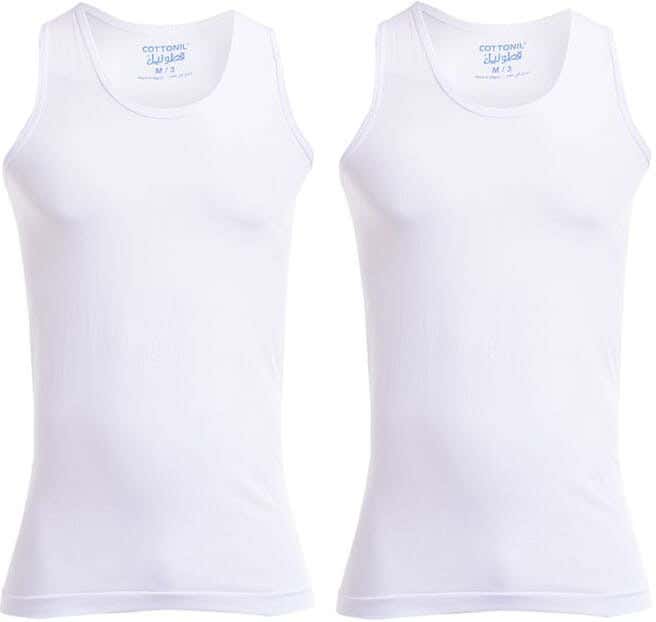 Cottonil Cotton Underwear Vests Set For Men, 2 Pieces - White